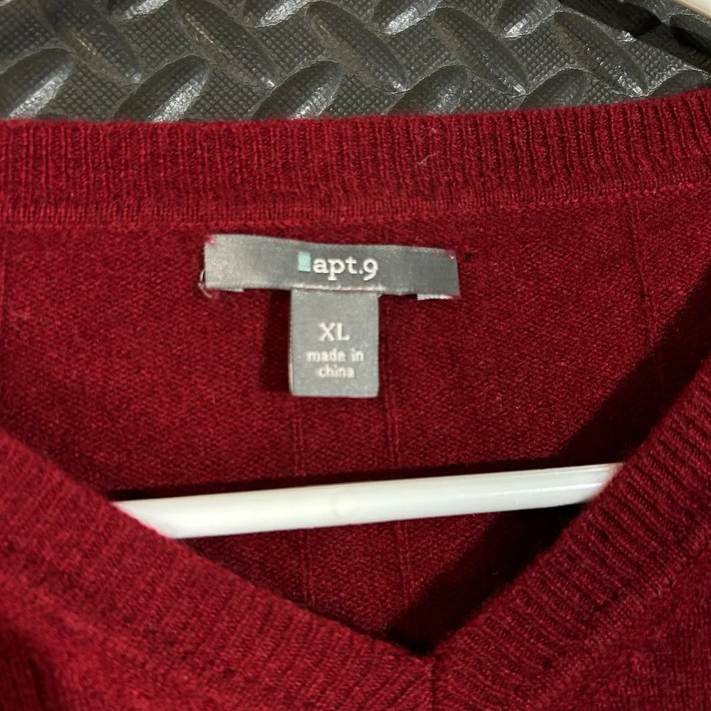 Apt.9‎ Red V-Neck Long Sleeve Pullover Cashmere Sweater Men's Size XL